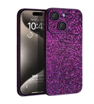 Microsonic Apple iPhone 15 Kılıf Bling Rhinestones Siyah (Mor)