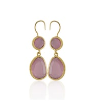 Kadir Jewellery 22 Ayar Altın Kaplama Kadın Taşlı Küpe -El İşçiliği Ve Hipoalerjenik Küpe (Pembe)