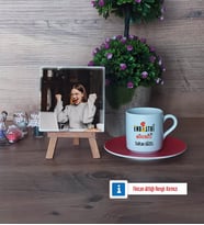 Endüstri Mühendisi Fotoğraflı Dekoratif Taş, Ahşap Altlıklı Türk Kahvesi Fincanı Hediye (Model 3)