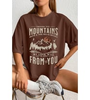 Unisex Mountains Baskılı Tasarım Tshirt (Kahverengi)