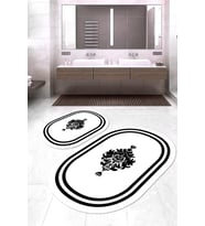 Dijital Baskılı Kaymaz Taban Yıkanabilir Oval 2'li Klozet Takımı Banyo Paspası NOKZ-HT-814 (Beyaz)