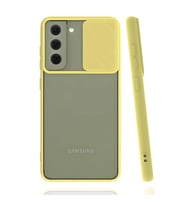 Galaxy S22 Plus Kılıf Lensi Sürgülü Kamera Koruyucu Kılıf (Sarı)