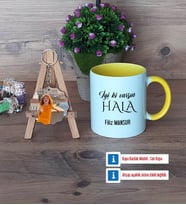 Halaya Hediye Kupa Bardak Beyaz ve Fotoğraflı Ahşap Anahtarlık Hediye (Model 7)
