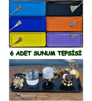 Dekoratif Servis Sunum Tepsisi 6 Adet Metal Çay Kahve Pasta Tatlı ve Kahvaltı Tepsisi (Çok Renkli)