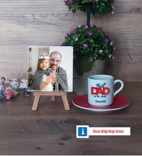 Babaya Hediye Fotoğraflı Dekoratif Taş, Ahşap Altlıklı Türk Kahvesi Fincanı Hediye Babaya Doğum Günü Hediyesi (Model 3)