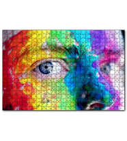 Cakapuzzle Boyayla Kaplı Kadın Yüzü ve Renkli Puzzle Yapboz MDF (Ahşap) (255 Parça)