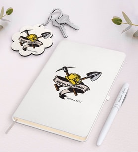 BK Gift Kişiye Özel Maden Mühendisi Siyah Defter Kalem Ve Anahtarlık Hediye Seti (Model 2)