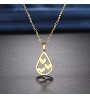 Kişiye Özel 925 Ayar Gümüş Su Damlası Model Kalpler Kolye (Gold)