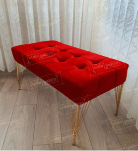 Modern Dilim Puf Ayakucu Puf Gold Metal Ayak (100*45) (Kırmızı)