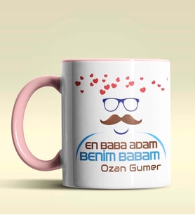 Kişiye Özel En Baba Adam Benim Babam Tasarım Siyah Kupa Bardak (Pembe)