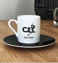 Kişiye Özel Cat Mom Türk Kahvesi Fincanı Kedi Annesi -5- (Siyah)