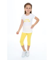 Toontoy Kız Çocuk Lıttle Bloom Baskılı Kaprili Takım (Koyu Sarı)