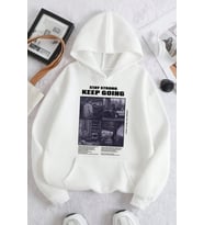 Keep Going Baskılı Oversize Sweatshirt (Beyaz)