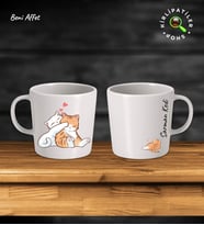 KirliPatiler Taş Kupa Fincan Üzeri Duygusal Kedi Baskılı (Model 2)