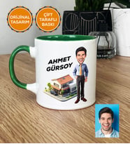 Kişiye Özel Karikatürlü Emlakçı Hediye Kupa Bardak Emlakçı Hediyeleri (Yeşil)