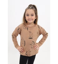 Toontoy Kız Çocuk Baskılı Sweatshirt (Kahverengi)