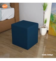 Modilayn Kare Puf Tabure Ahsap İskeletli Kumas Tabure (İndigo)