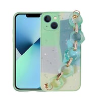 Uyumlu Model Apple iPhone 13 Kılıf Simli Desenli El Askılı Kapak (Yeşil)