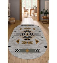 Dijital Baskılı Kaymaz Taban Yıkanabilir Oval Salon Halısı Mutfak Halısı Yolluk NDO-SD-1103 (Çok Renkli)