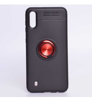 Samsung Galaxy M10 Kılıf Yüzüklü Magnetli Ravel Case (Siyah-Kırmızı)
