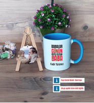 Babalar Günü Hediyesi Kupa Bardak Beyaz ve Fotoğraflı Ahşap Anahtarlık Hediye Babaya Hediye (Model 4)