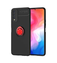 Vivo Y20 Kılıf Zore Ravel Yüzüklü Silikon Kılıf (Siyah-Kırmızı)