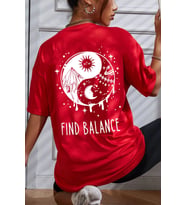 Unisex Yin & Yang Baskılı T-shirt (Kırmızı)