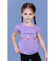 Toontoy Kız Çocuk Lastikli Büzgü Detaylı Baskılı Tişört (Lila)