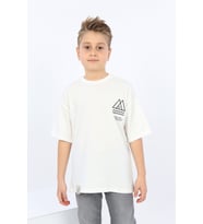 Toontoy Erkek Çocuk Göğsü Üçgen Nakışlı Tişört (Ekru)