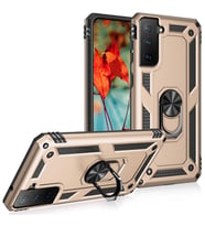 Samsung Galaxy S21 FE Kılıf Yüzüklü Standli Tank Kapak (Gold)