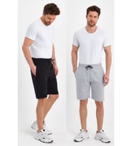 Regular Fit Yanları Cepli Rahat Kesim 2'Li Erkek Şort (Siyah-Gri)