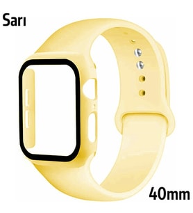 ALLY Apple Watch 4-5-6 40mm Silikon Kordon Kayış ve Ekran Koruyucu Kılıf (Sarı)