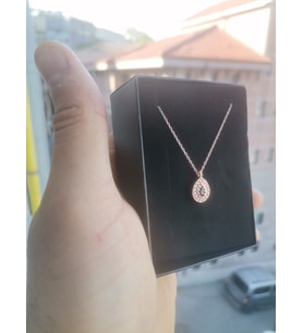 925 Ayar Gümüş Rose Kaplama Zirkon Taşlı Damla Minimal Kolye (Lacivert)