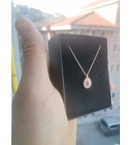 925 Ayar Gümüş Rose Kaplama Zirkon Taşlı Damla Minimal Kolye (Lacivert)