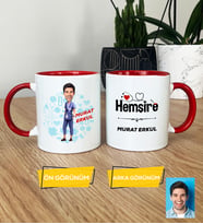 Kişiye Özel Karikatürlü Hemşire Hediye Kupa Bardak Erkek Hemşireye Tıp Bayramı Hediyesi (Kırmızı)