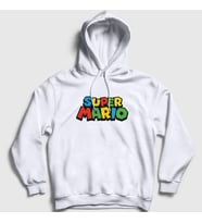 Presmono Unisex Gri Logo Oyun Super Mario Kapüşonlu Sweatshirt 324651tt (Beyaz)