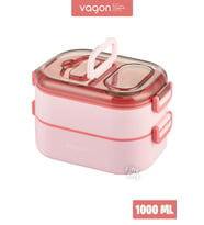 Vagonlife 1000 ML İki Kat Üç Bölme Paslanmaz Çelik Bento Lunch Box Yeni Nesil Sefer Tası-Sos Kaseli Model-FFLBOX7081 (Pembe)