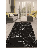 Dijital Kaymaz Taban Yıkanabilir Modern Renkli Salon Halısı Mutfak Halısı Yolluk ND-HT-15 (Siyah)