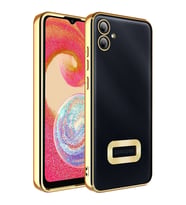 Samsung Galaxy A05 Kılıf Logo Yeri Açık Kamera Lens Korumalı Renkli Kenarlı Şeffaf Silikon (Gold)