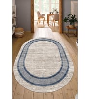 Dijital Baskılı Kaymaz Taban Yıkanabilir Oval Salon Halısı Mutfak Halısı Yolluk NDO-HT-668 (Mavi)