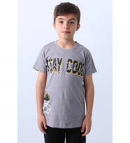 ERKEK ÇOCUK TİŞÖRT STAY COOL BASKILI BİSİKLET YAKA F18 (Gri)