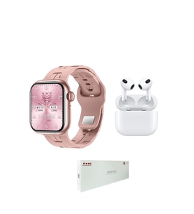 Watch 10 Series Hk 9 Mini Akıllı Saat + 3.Nesil Bluetooth Kulaklık İkili Paket (Pembe)