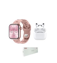 Watch 10 Series Hk 9 Mini Akıllı Saat + 3.Nesil Bluetooth Kulaklık İkili Paket (Pembe)