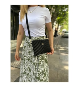 Kadın  Ayarlanabilir Çapraz Ve El Askılı Portföy, Clutch Çanta (Siyah - Saten)