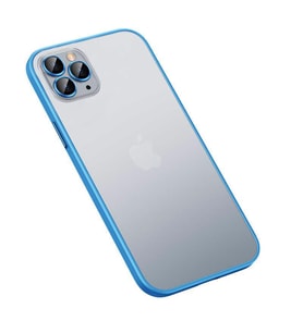 iPhone 12 Pro Max Kılıf Retro Kenar ve Lens Koruyucu Renkli Kılıf (Mavi)
