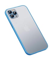 iPhone 12 Pro Max Kılıf Retro Kenar ve Lens Koruyucu Renkli Kılıf (Mavi)