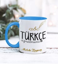 Türkçe Öğretmeni Tasarımlı Kişiye Özel Kupa Bardak (Mavi)
