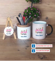 Çocuk Gelişimi Uzmanı Hediye Sepeti Kalemlik, Kupa Bardak Sihirli, Ahşap Anahtarlık Hediye (Model 1)