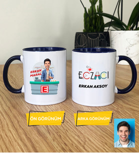 Kişiye Özel Karikatürlü Eczacı Hediye Kupa Bardak Erkek Ezacıya Tıp Bayramı Hediyesi (Lacivert)