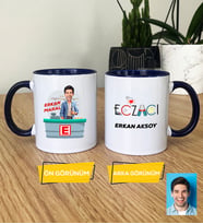 Kişiye Özel Karikatürlü Eczacı Hediye Kupa Bardak Erkek Ezacıya Tıp Bayramı Hediyesi (Lacivert)